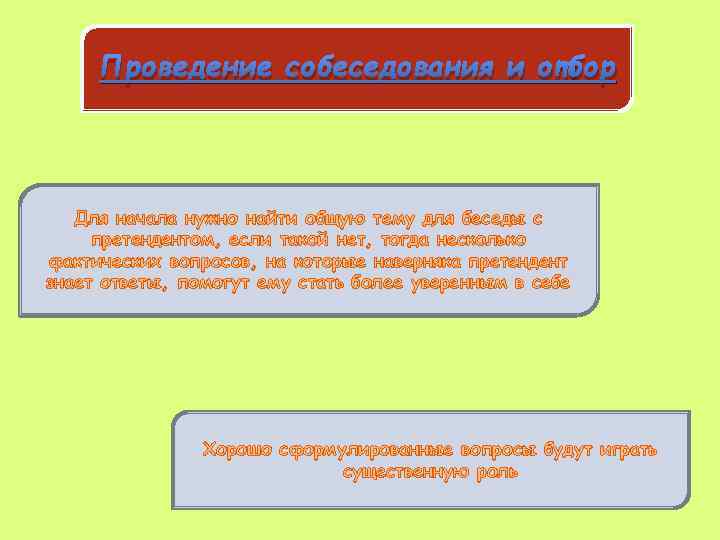 Проведение собеседования и отбор Для начала нужно найти общую тему для беседы с претендентом,