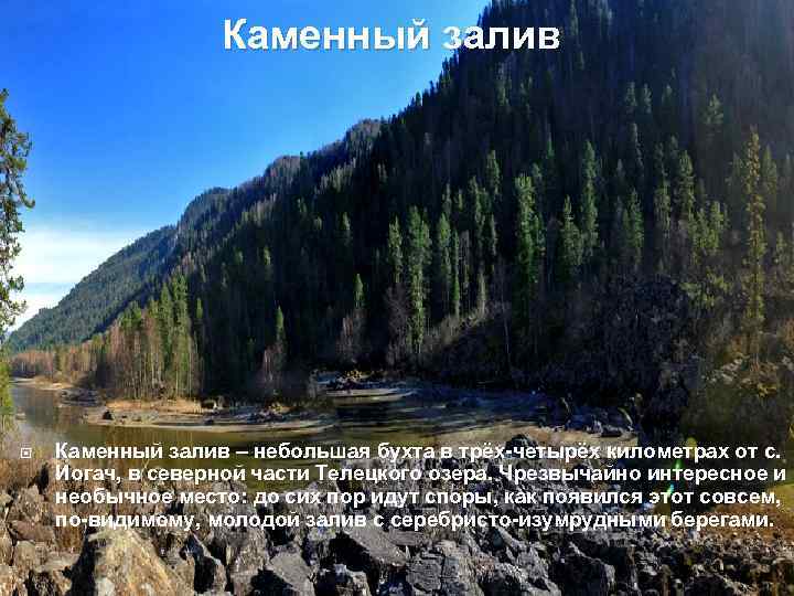 Каменный залив – небольшая бухта в трёх-четырёх километрах от с. Иогач, в северной части