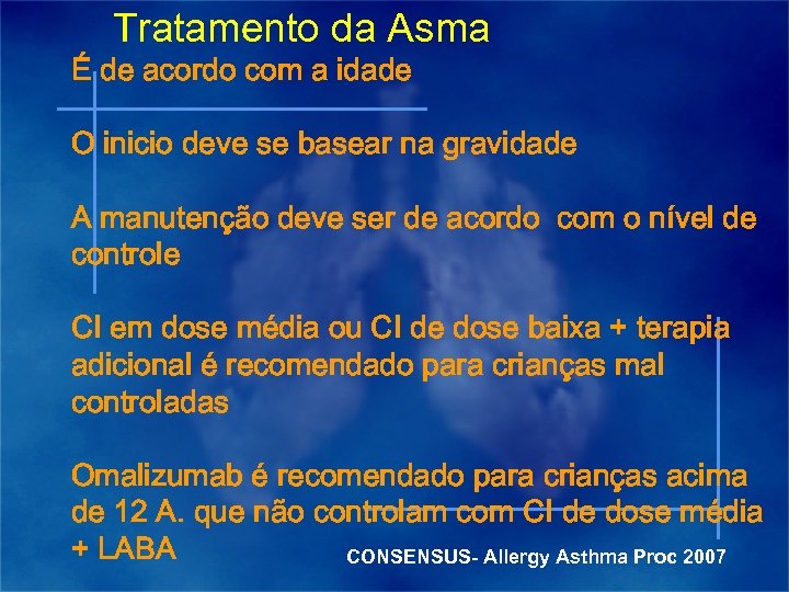 Tratamento da Asma É de acordo com a idade O inicio deve se basear