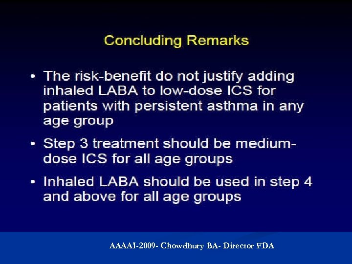 AAAAI-2009 - Chowdhury BA- Director FDA 