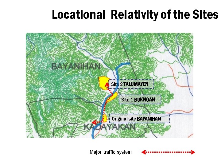 Locational Relativity of the Sites Site 2 TALUMAYEN Site 1 BUKNOAN Original site BAYANIHAN