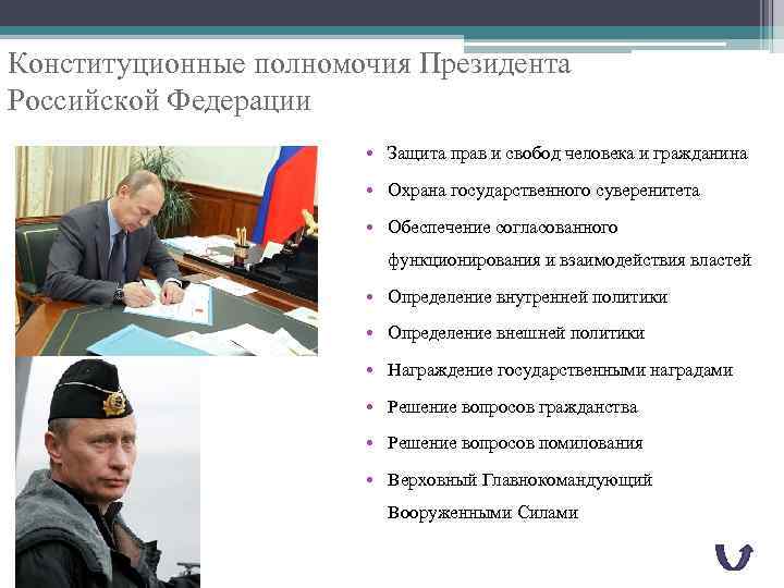 Конституционные полномочия Президента Российской Федерации • Защита прав и свобод человека и гражданина •