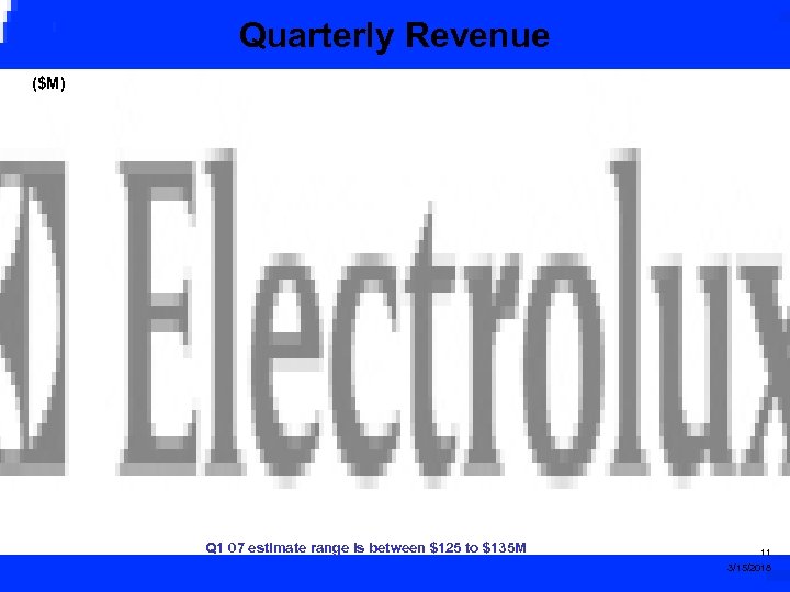 Quarterly Revenue ($M) Q 1 07 estimate range is between $125 to $135 M