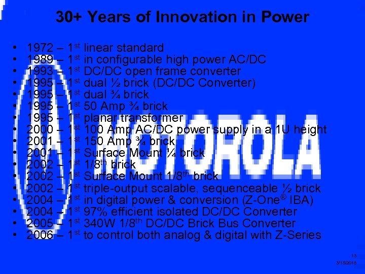 30+ Years of Innovation in Power • • • • • 1972 – 1