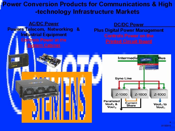 Power Conversion Products for Communications & High -technology Infrastructure Markets AC/DC Powers Telecom, Networking