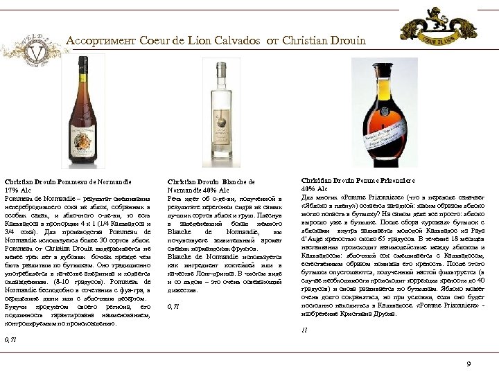 Ассортимент Coeur de Lion Calvados от Christian Drouin Pommeau de Normandie 17% Alc Pommeau