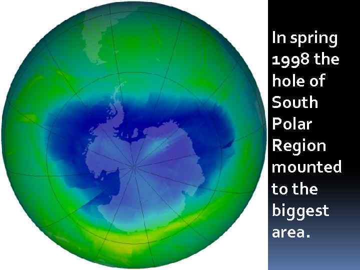 In spring 1998 the hole of South Polar Region mounted to the biggest area.