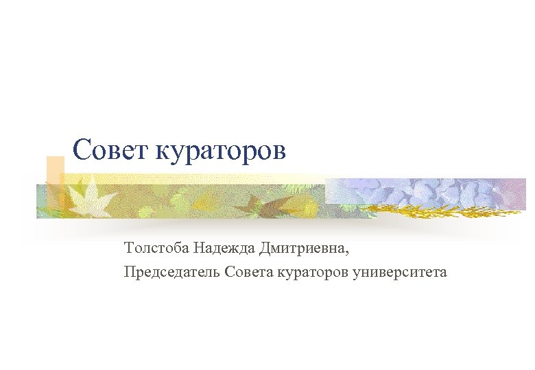 Совет кураторов Толстоба Надежда Дмитриевна, Председатель Совета кураторов университета 