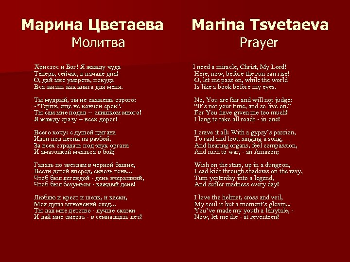 Марина Цветаева Молитва Христос и Бог! Я жажду чуда Теперь, сейчас, в начале дня!