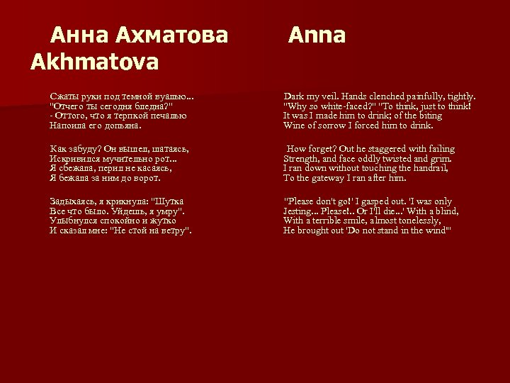 Анна Ахматова Akhmatova Anna Сжаты руки под темной вуалью. . . 
