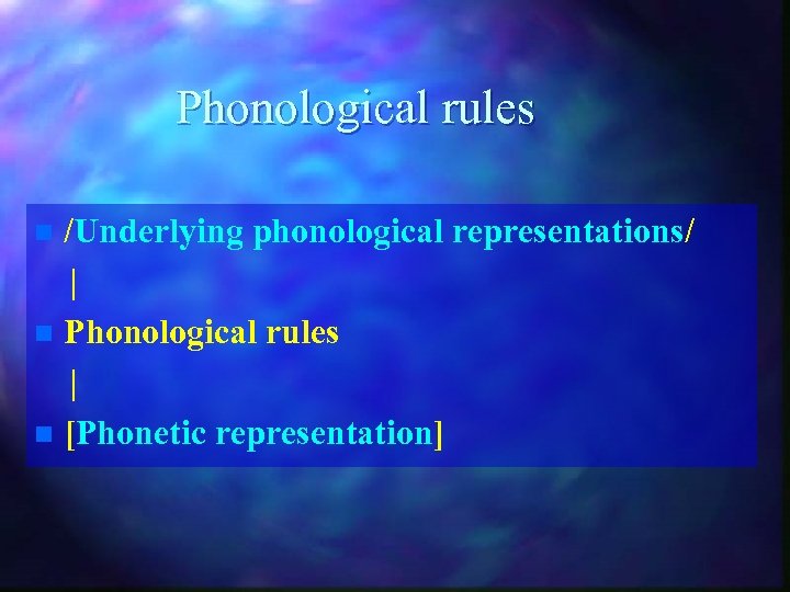 Phonological rules /Underlying phonological representations/ | n Phonological rules | n [Phonetic representation] n