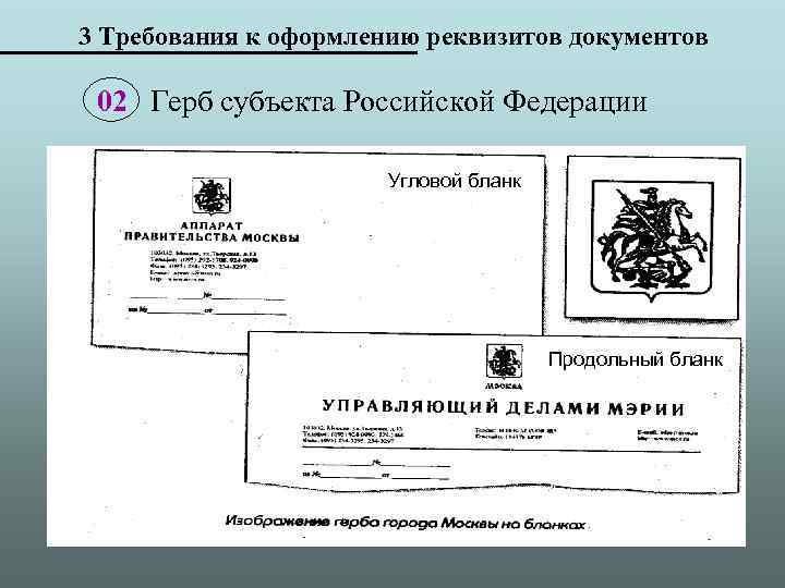 3 Требования к оформлению реквизитов документов 02 Герб субъекта Российской Федерации Угловой бланк Продольный