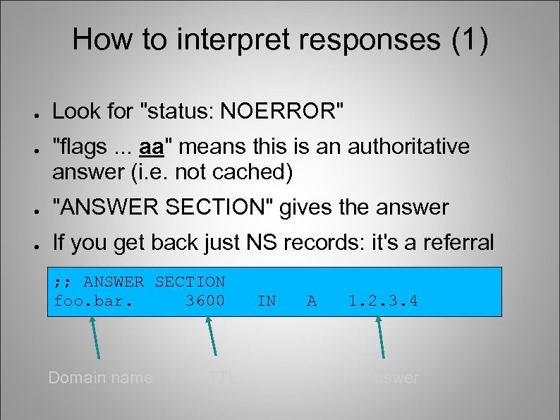 How to interpret responses (1) ● ● Look for 