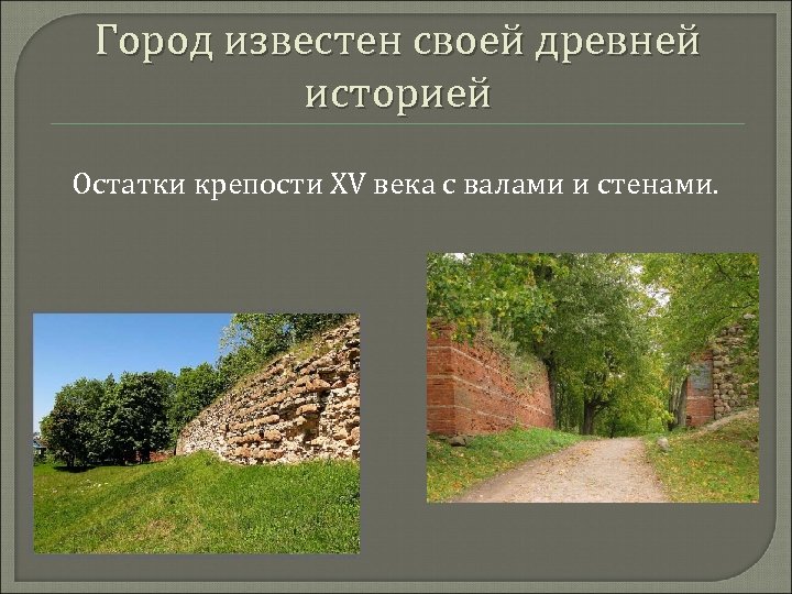Город известен своей древней историей Остатки крепости XV века с валами и стенами. 