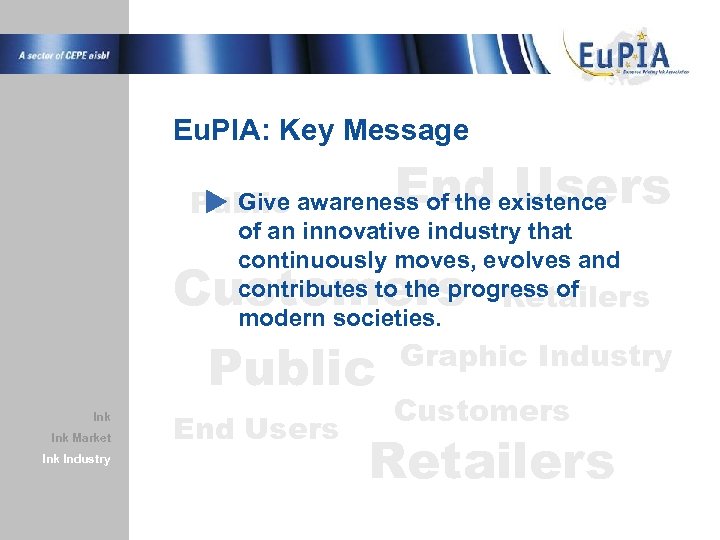 Eu. PIA: Key Message End Users Give Public awareness of the existence of an
