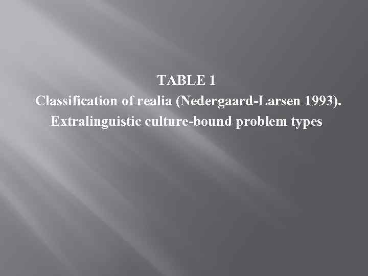 TABLE 1 Classification of realia (Nedergaard-Larsen 1993). Extralinguistic culture-bound problem types 