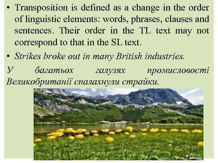  • Transposition is defined as a change in the order of linguistic elements:
