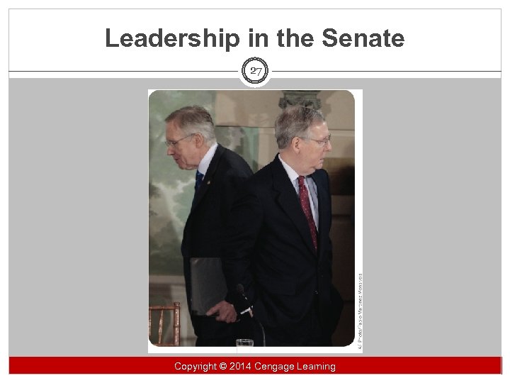 Leadership in the Senate 27 Copyright 2014 Cengage Learning Copyright ©© 2014 Cengage Learning