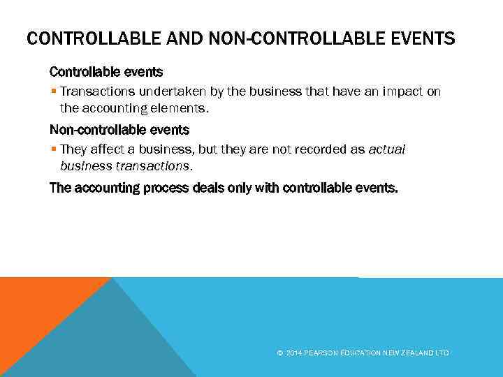 CONTROLLABLE AND NON-CONTROLLABLE EVENTS Controllable events § Transactions undertaken by the business that have