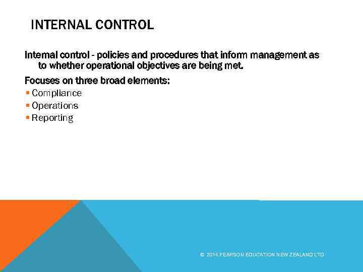 INTERNAL CONTROL Internal control - policies and procedures that inform management as to whether