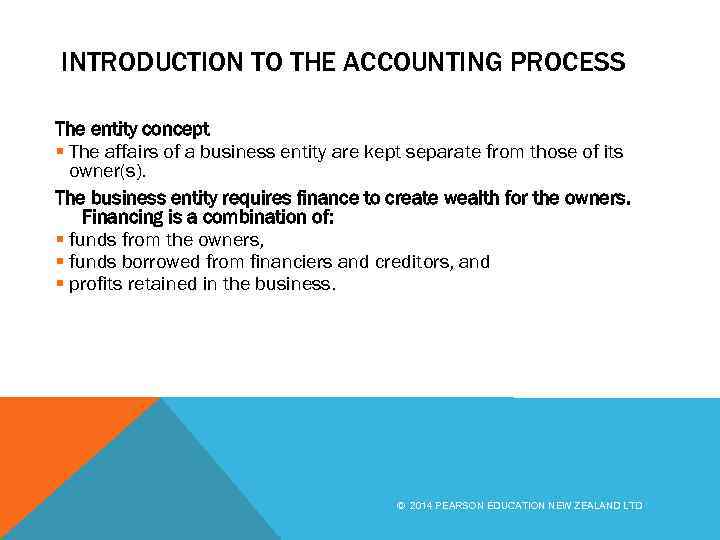 INTRODUCTION TO THE ACCOUNTING PROCESS The entity concept § The affairs of a business
