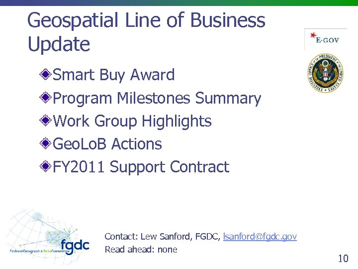 Geospatial Line of Business Update Smart Buy Award Program Milestones Summary Work Group Highlights