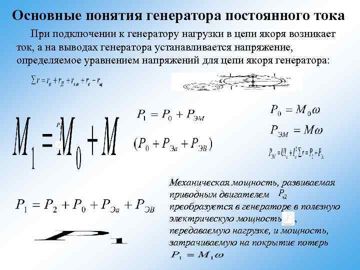 Основные понятия генератора постоянного тока При подключении к генератору нагрузки в цепи якоря возникает