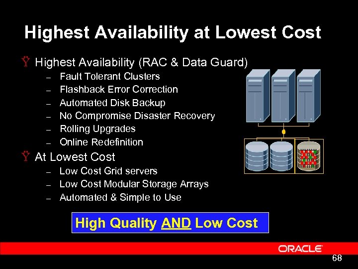 Highest Availability at Lowest Cost Ÿ Highest Availability (RAC & Data Guard) – –