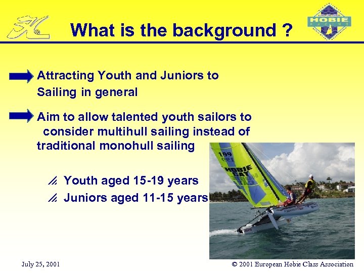 What is the background ? Attracting Youth and Juniors to Sailing in general Aim