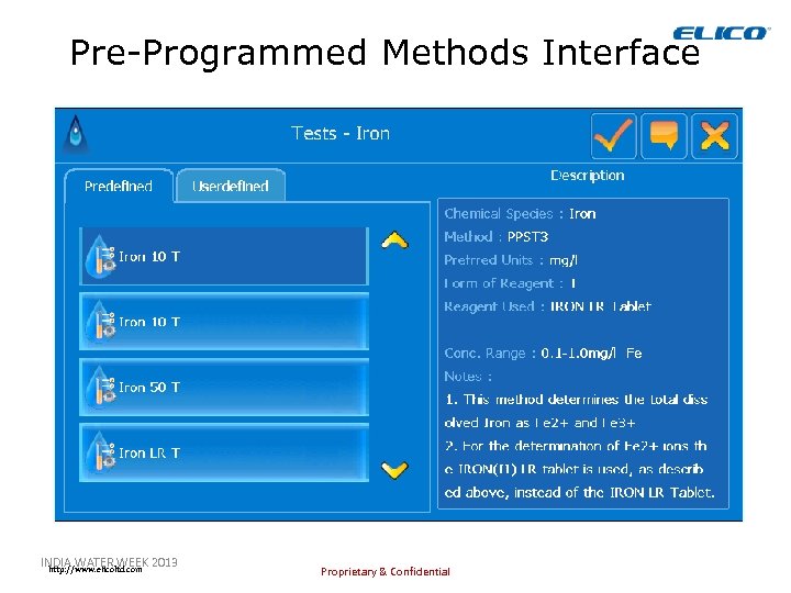 Pre-Programmed Methods Interface INDIA WATER WEEK 2013 http: //www. elicoltd. com Proprietary & Confidential
