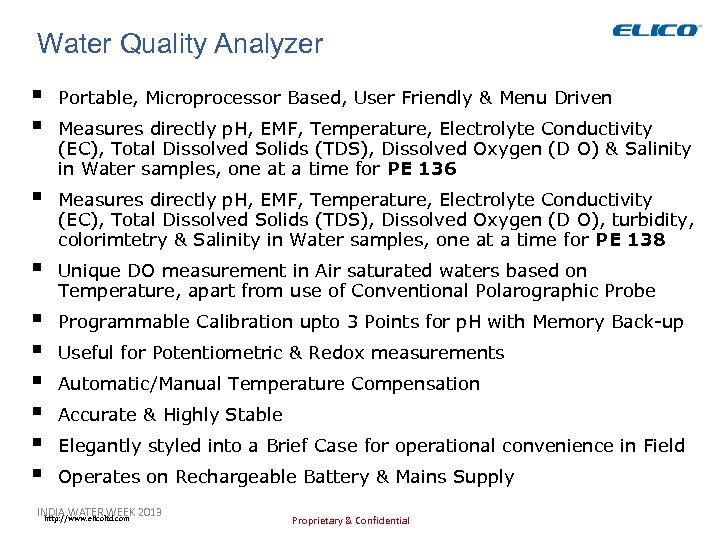 Water Quality Analyzer § § Portable, Microprocessor Based, User Friendly & Menu Driven §
