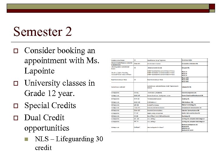 Semester 2 o o Consider booking an appointment with Ms. Lapointe University classes in