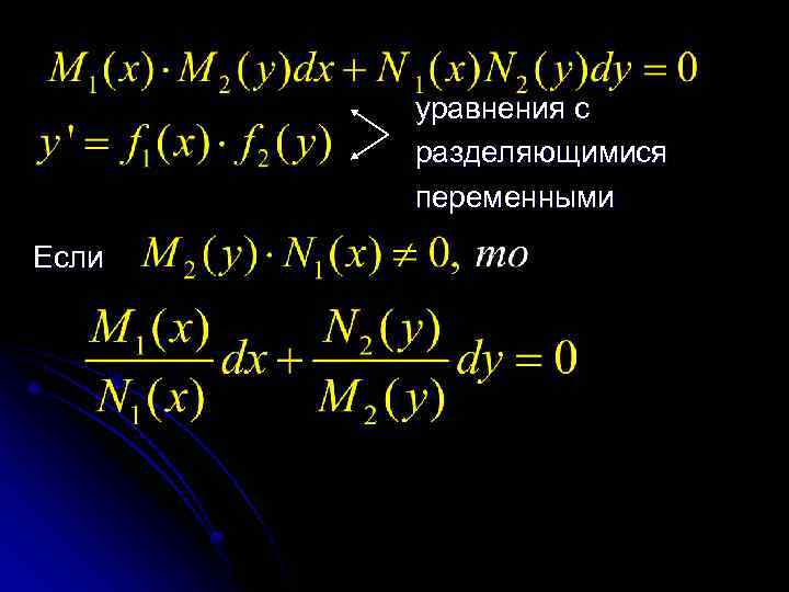 уравнения с разделяющимися переменными Если 