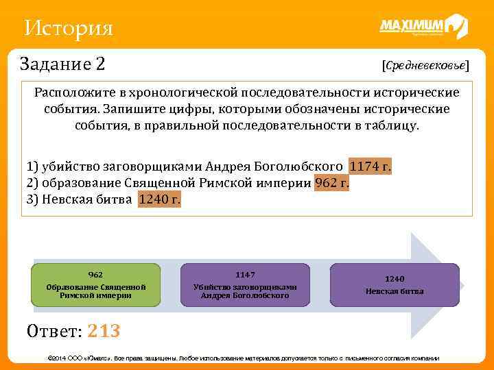 История Задание 2 [Средневековье] Расположите в хронологической последовательности исторические события. Запишите цифры, которыми обозначены