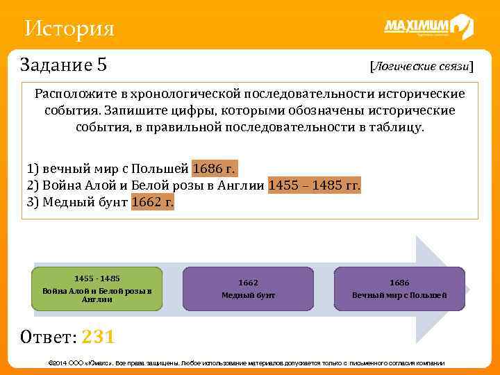 История Задание 5 [Логические связи] Расположите в хронологической последовательности исторические события. Запишите цифры, которыми