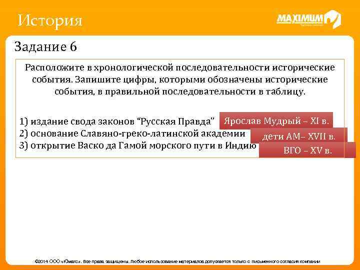 История Задание 6 Расположите в хронологической последовательности исторические события. Запишите цифры, которыми обозначены исторические