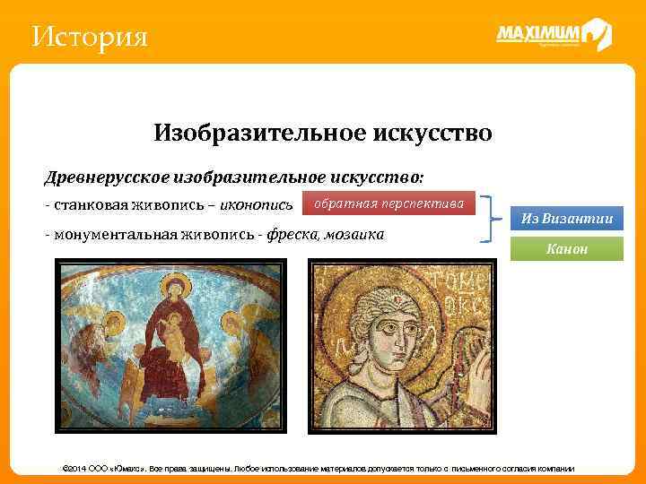 История Изобразительное искусство Древнерусское изобразительное искусство: - станковая живопись – иконопись обратная перспектива -