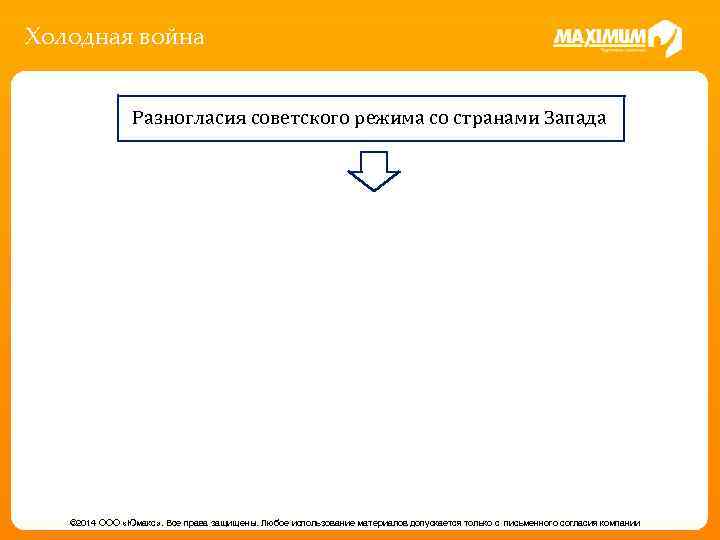 Холодная война Разногласия советского режима со странами Запада © 2014 ООО «Юмакс» . Все