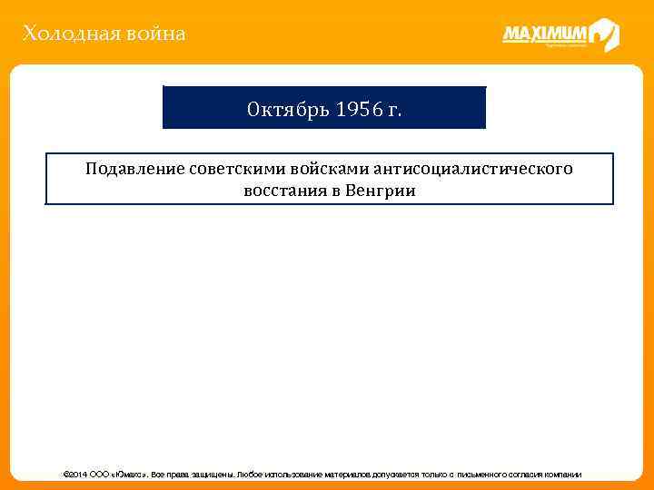 Холодная война Октябрь 1956 г. Подавление советскими войсками антисоциалистического восстания в Венгрии © 2014