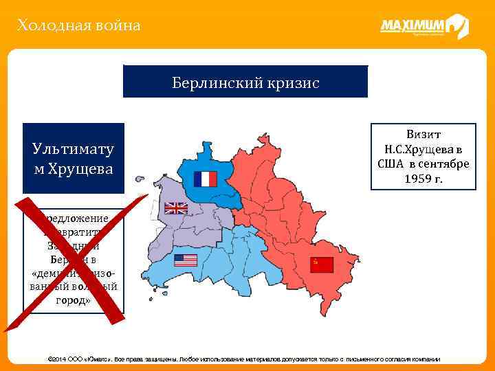 Холодная война Берлинский кризис Ультимату м Хрущева Визит Н. С. Хрущева в США в