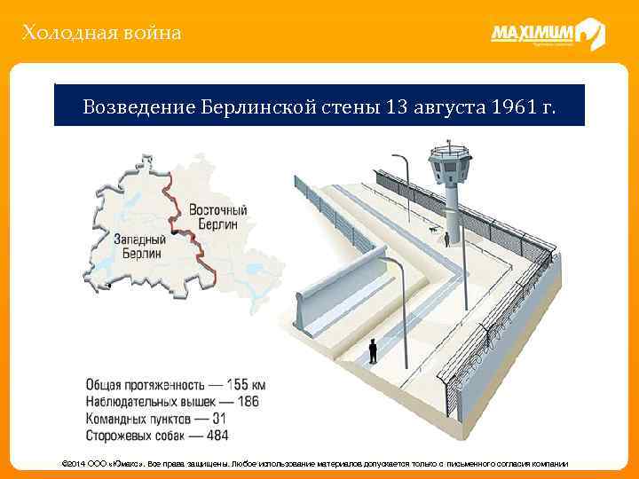 Холодная война Возведение Берлинской стены 13 августа 1961 г. © 2014 ООО «Юмакс» .