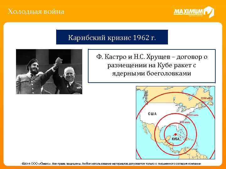 Холодная война Карибский кризис 1962 г. Ф. Кастро и Н. С. Хрущев – договор