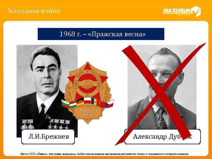 Холодная война 1968 г. – «Пражская весна» Л. И. Брежнев Александр Дубчек © 2014