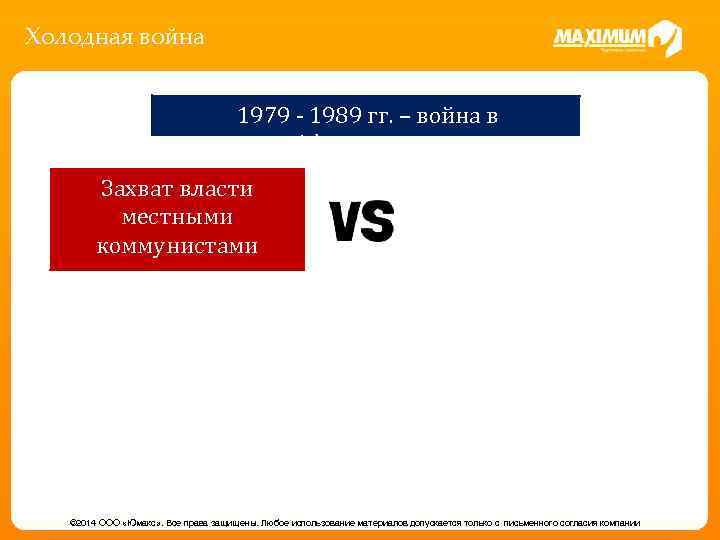 Холодная война 1979 - 1989 гг. – война в Афганистане Захват власти местными коммунистами