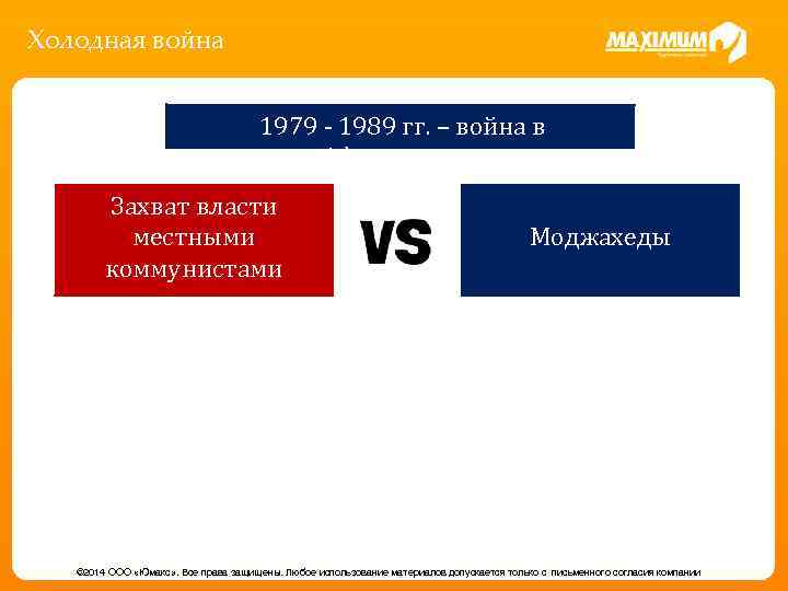 Холодная война 1979 - 1989 гг. – война в Афганистане Захват власти местными коммунистами