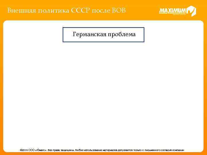 Внешняя политика СССР после ВОВ Германская проблема © 2014 ООО «Юмакс» . Все права
