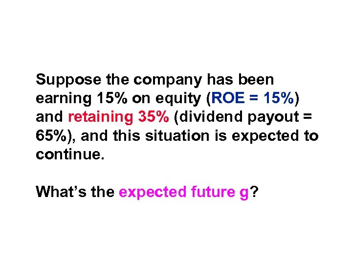 Suppose the company has been earning 15% on equity (ROE = 15%) and retaining