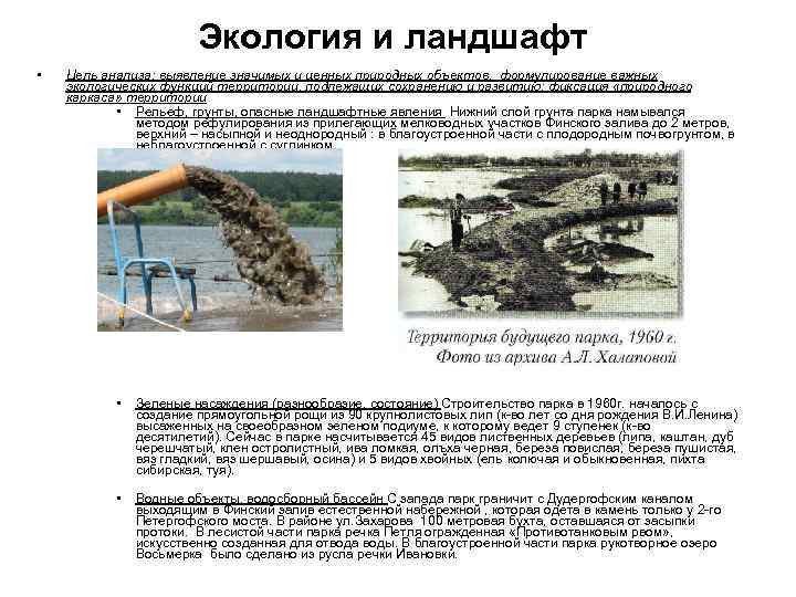 Экология и ландшафт • Цель анализа: выявление значимых и ценных природных объектов, формулирование важных