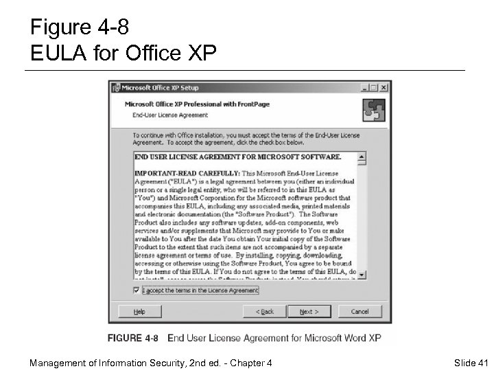 Figure 4 -8 EULA for Office XP Management of Information Security, 2 nd ed.
