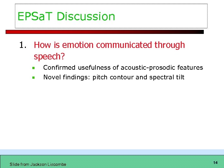 EPSa. T Discussion 1. How is emotion communicated through speech? Confirmed usefulness of acoustic-prosodic